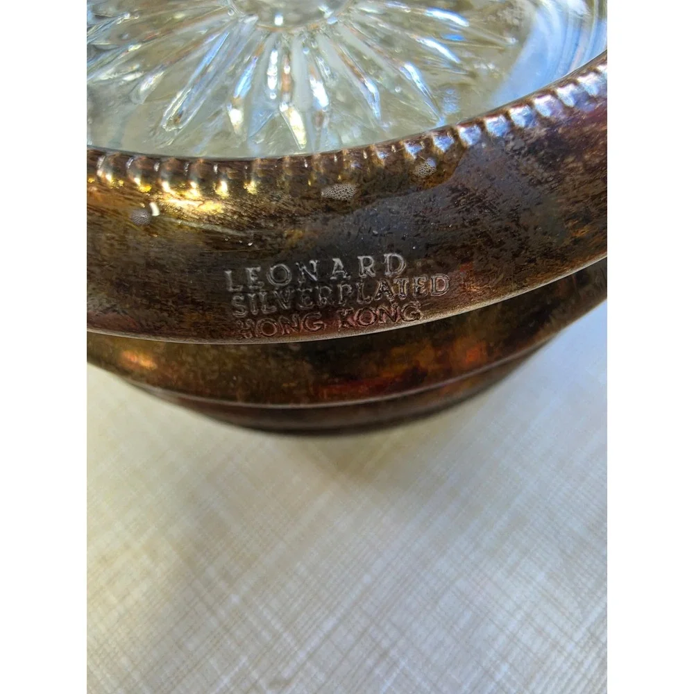 Leonard Silverplated Glass Coasters Set of 4 Starburst Pattern Vintage Hong Kong